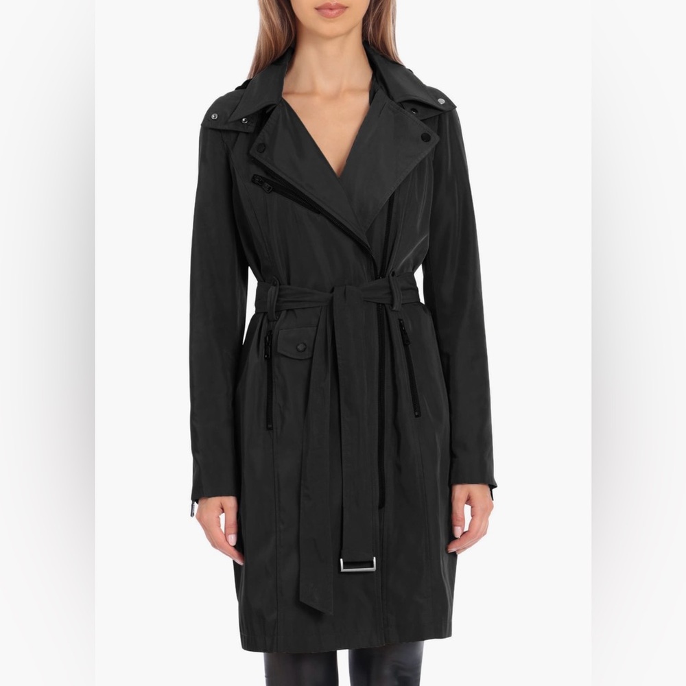 Avec Les Filles Women's Black Trench Coat Rain Coat